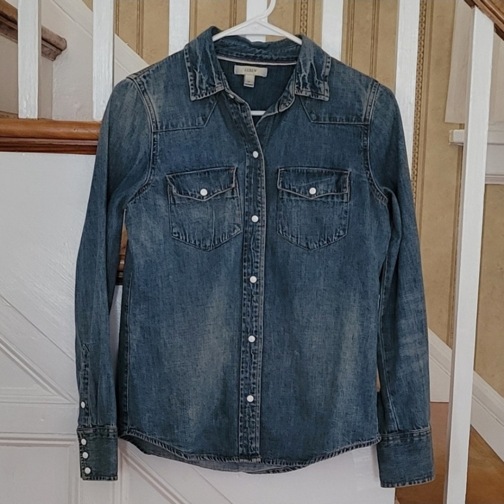 J. CREW Cotton Longsleeve Denim Button Down Shirt Size 0